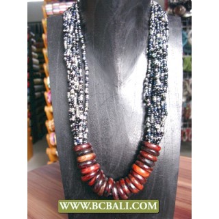 Fashion Necklace mix Beading with Wooden Rings